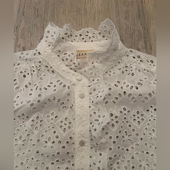 Sezane Womens Chemise Celinda Blouse Ecru White S/36 Embroidered Button Down - Picture 5 of 11